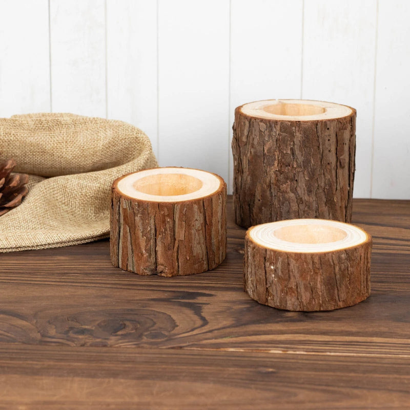 3 Rustic Tree Branch Slice Votive Candle Holders - Natural WOD_CAND_016_SET_NAT