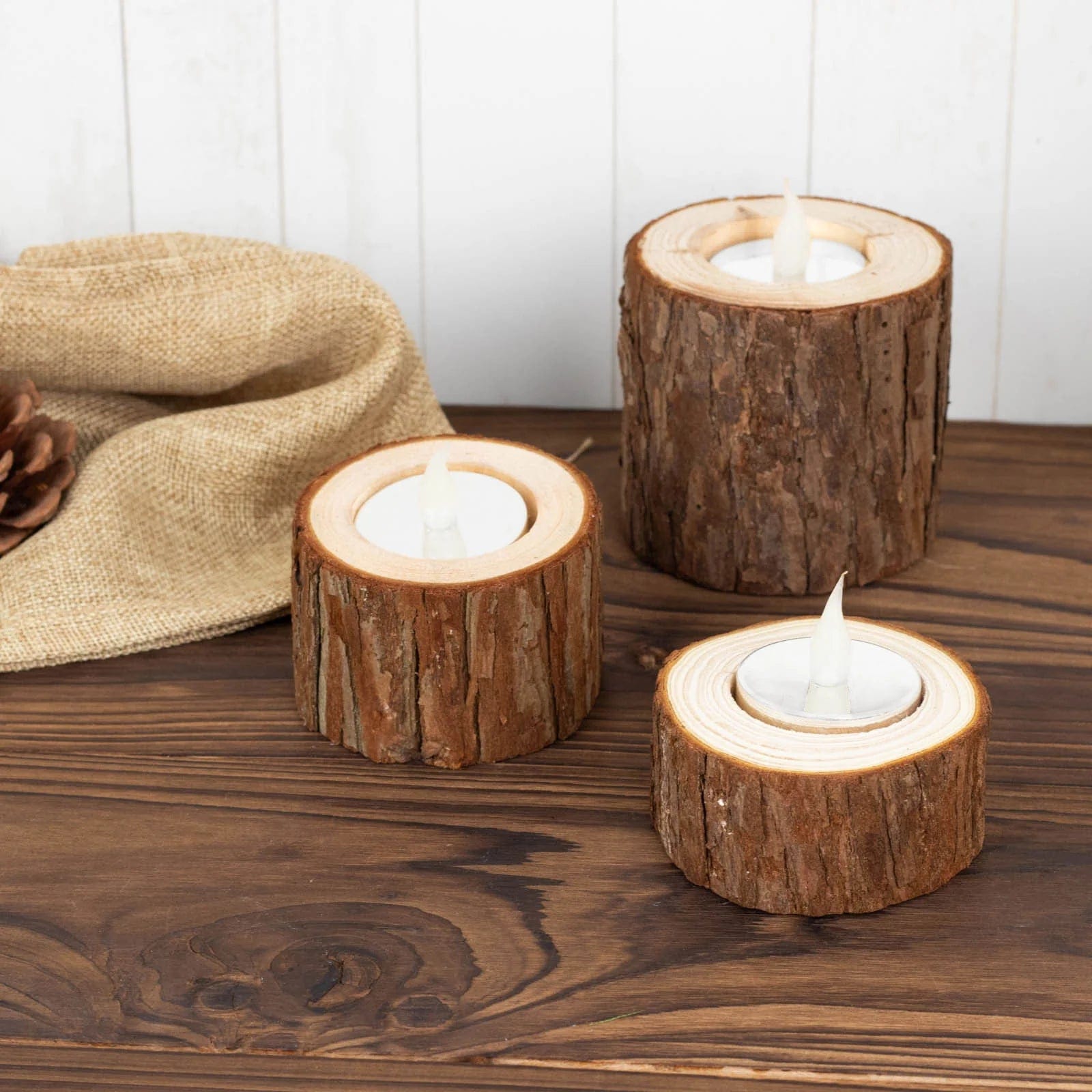 3 Rustic Tree Branch Slice Votive Candle Holders - Natural WOD_CAND_016_SET_NAT