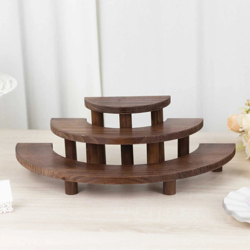 3 Semicircle 3 Tier Wooden Cupcake Pedestals Dessert Display Stands - Whitewashed