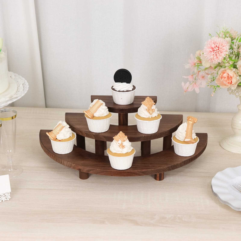 3 Semicircle 3 Tier Wooden Cupcake Pedestals Dessert Display Stands - Whitewashed