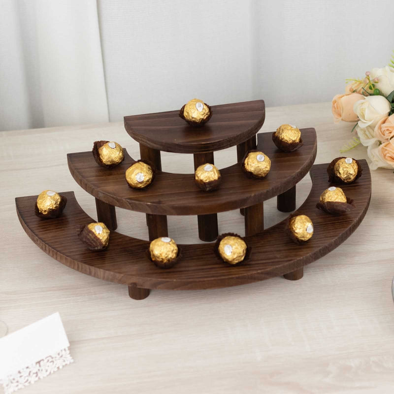 3 Semicircle 3 Tier Wooden Cupcake Pedestals Dessert Display Stands - Whitewashed