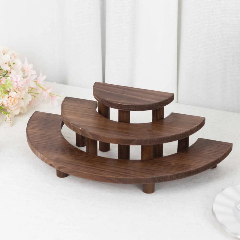 3 Semicircle 3 Tier Wooden Cupcake Pedestals Dessert Display Stands - Whitewashed