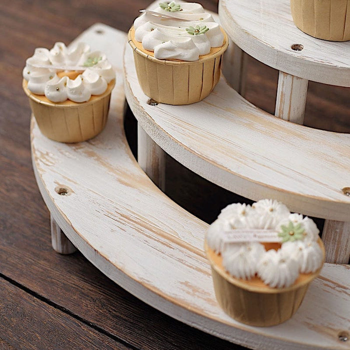 3 Semicircle 3 Tier Wooden Cupcake Pedestals Dessert Display Stands - Whitewashed CAKE_WOD010_SET_WHT