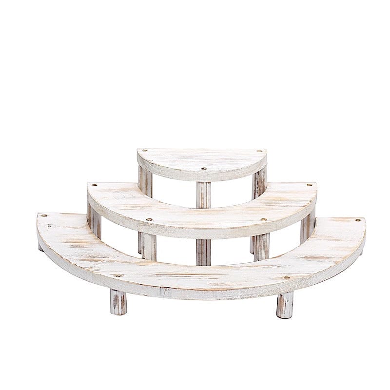 3 Semicircle 3 Tier Wooden Cupcake Pedestals Dessert Display Stands - Whitewashed CAKE_WOD010_SET_WHT