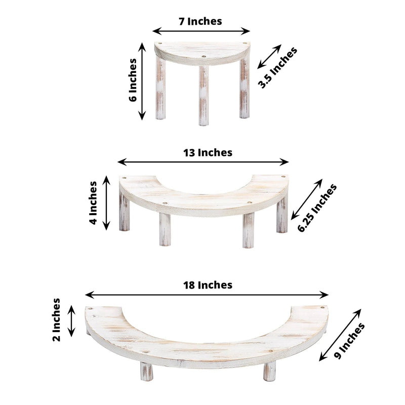 3 Semicircle 3 Tier Wooden Cupcake Pedestals Dessert Display Stands - Whitewashed CAKE_WOD010_SET_WHT