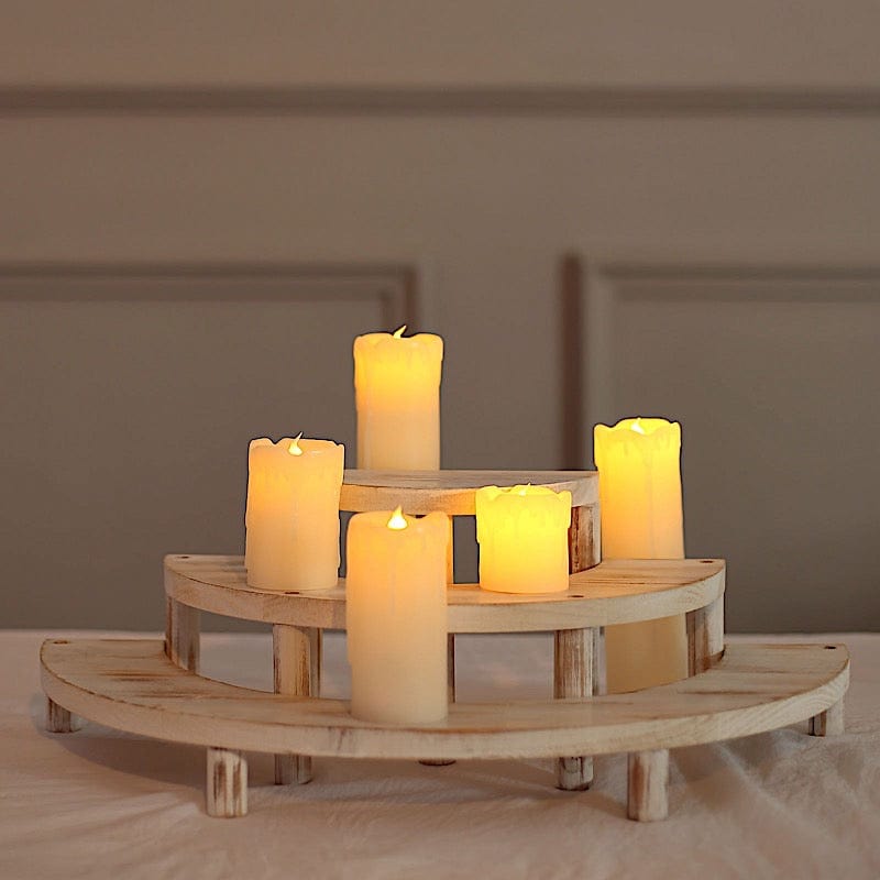 3 Semicircle 3 Tier Wooden Cupcake Pedestals Dessert Display Stands - Whitewashed CAKE_WOD010_SET_WHT