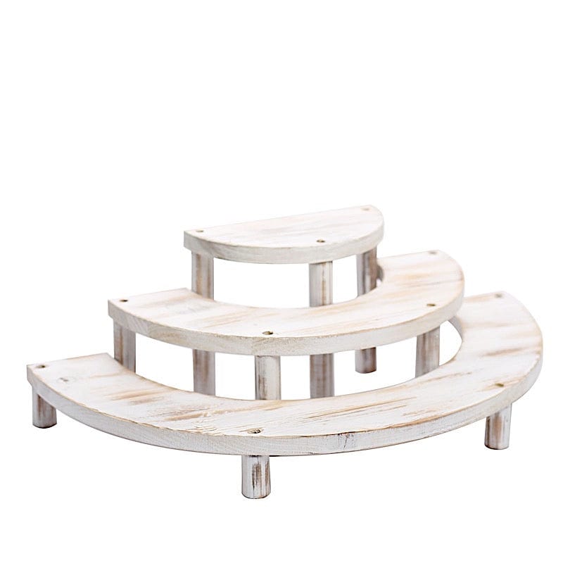 3 Semicircle 3 Tier Wooden Cupcake Pedestals Dessert Display Stands - Whitewashed CAKE_WOD010_SET_WHT