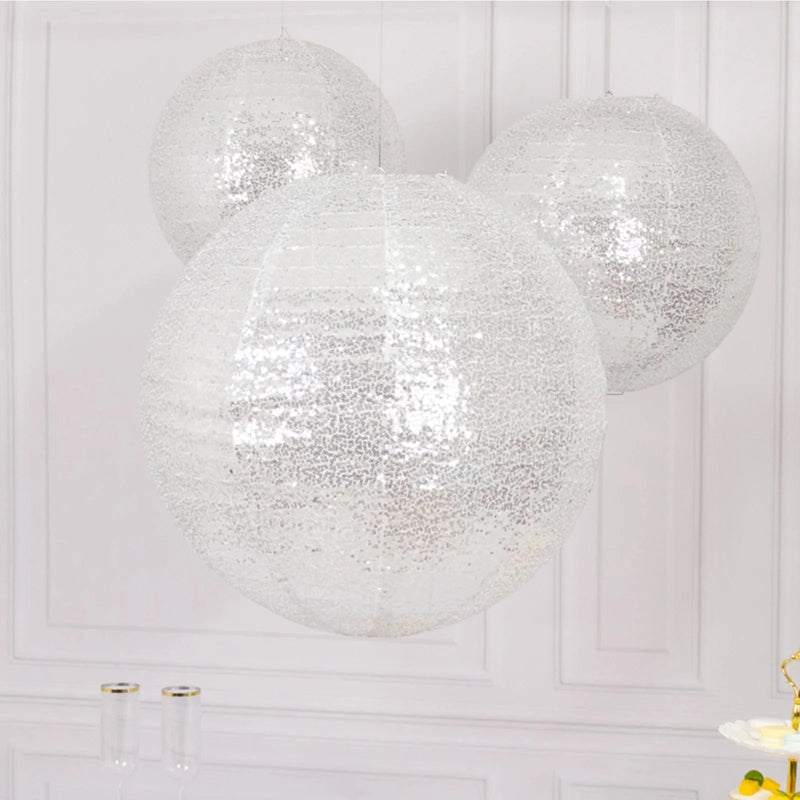 3 Shimmer Sequin Fabric Hanging Lanterns