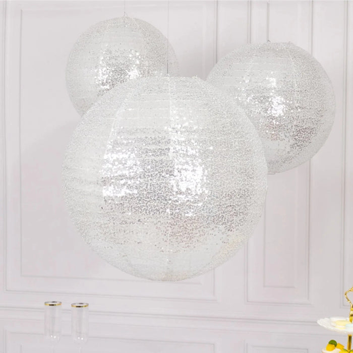 3 Shimmer Sequin Fabric Hanging Lanterns