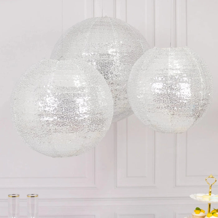 3 Shimmer Sequin Fabric Hanging Lanterns