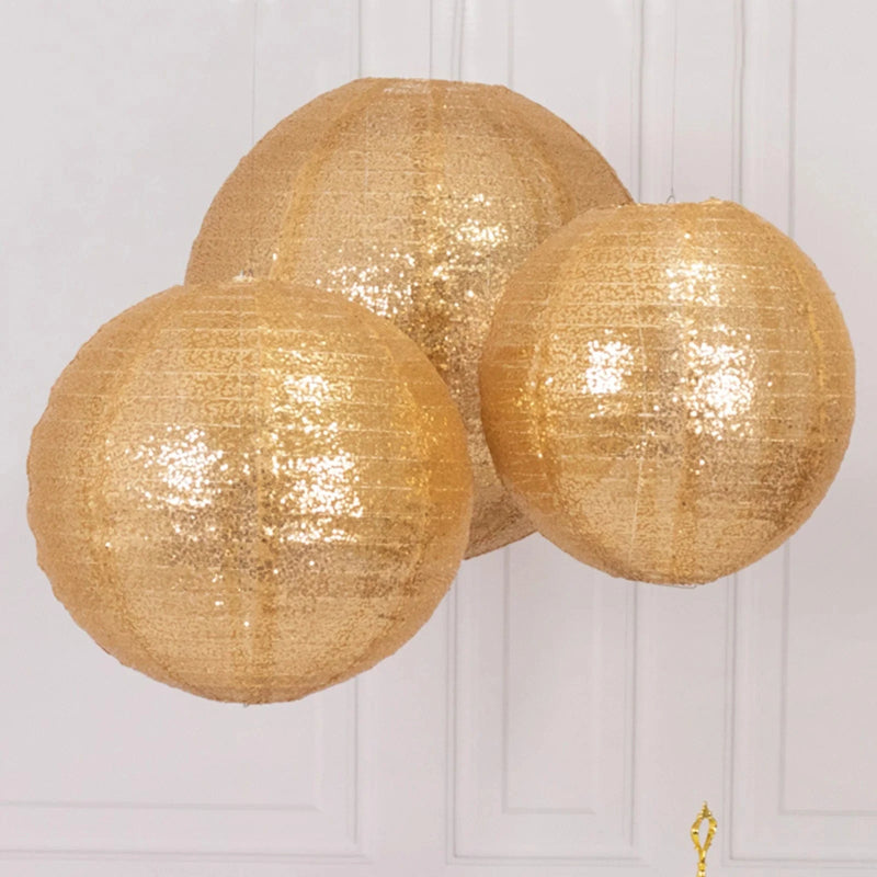 3 Shimmer Sequin Fabric Hanging Lanterns