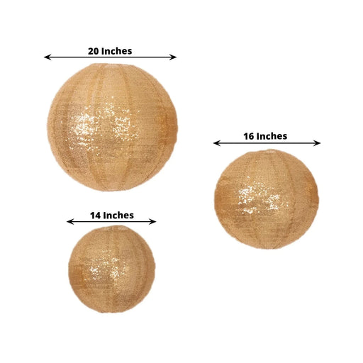 3 Shimmer Sequin Fabric Hanging Lanterns