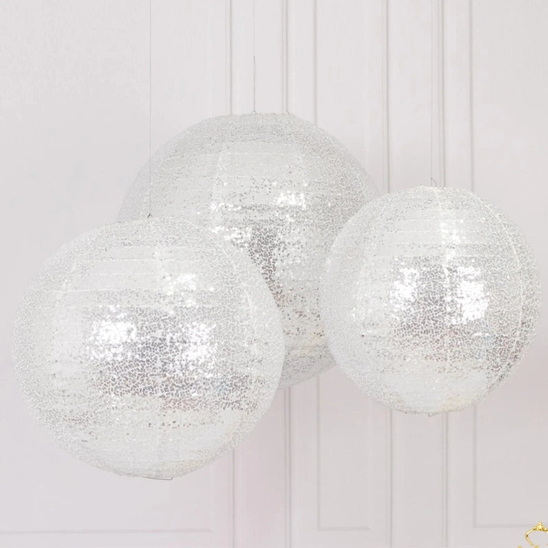 3 Shimmer Sequin Fabric Hanging Lanterns