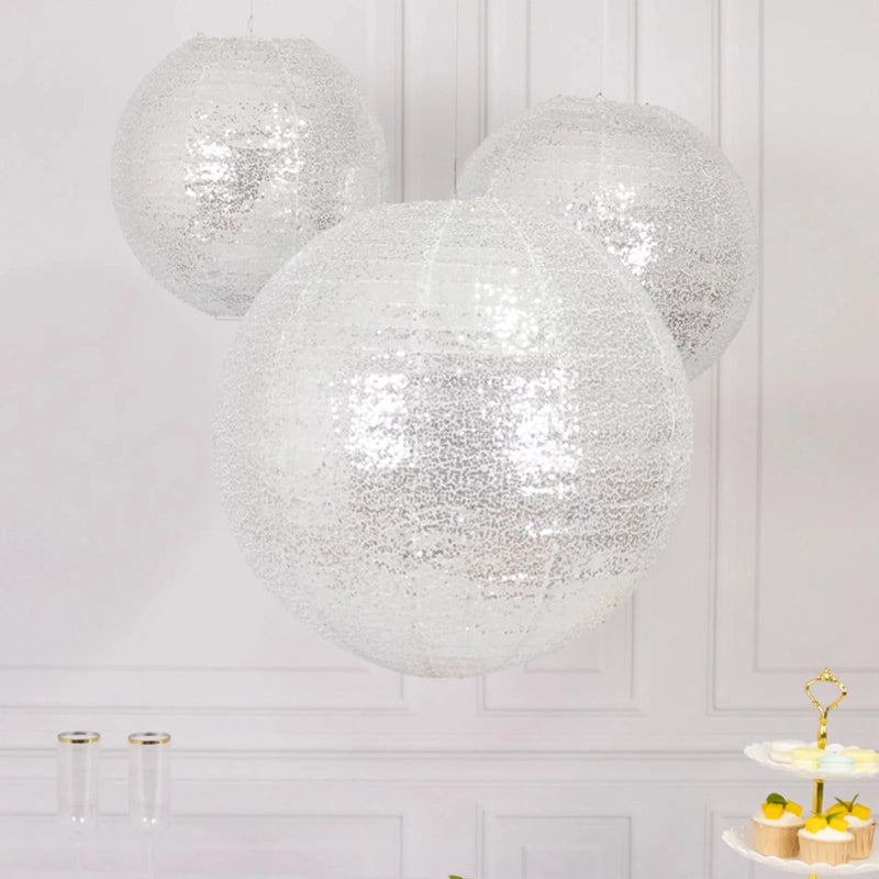 3 Shimmer Sequin Fabric Hanging Lanterns