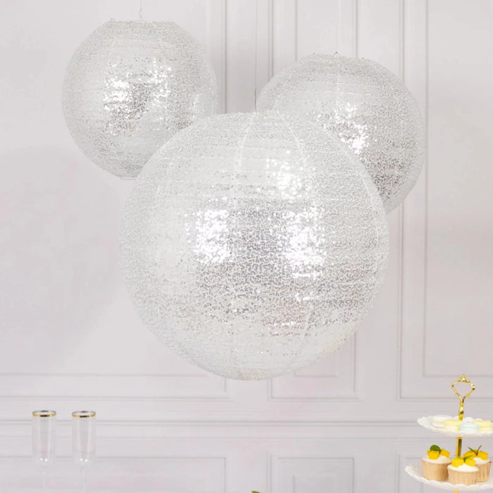 3 Shimmer Sequin Fabric Hanging Lanterns