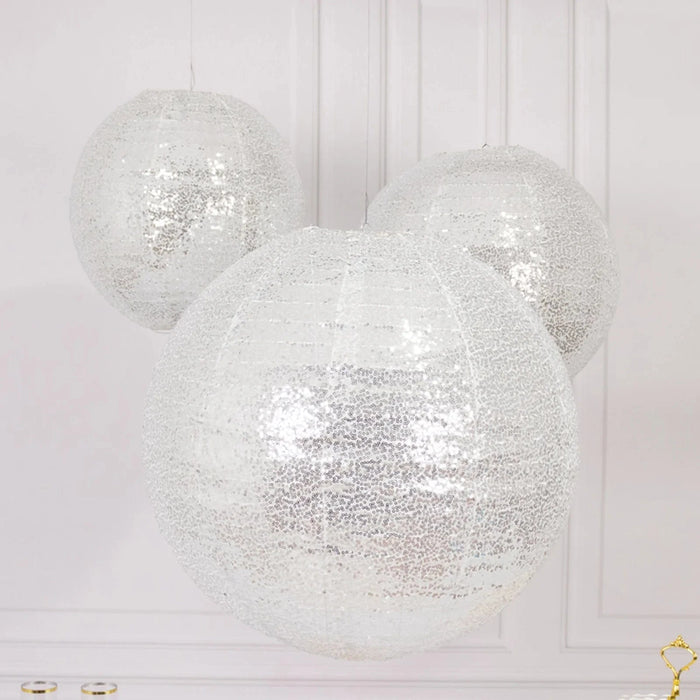 3 Shimmer Sequin Fabric Hanging Lanterns