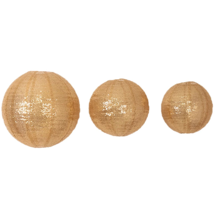3 Shimmer Sequin Fabric Hanging Lanterns LANT_004_1420_02_GOLD
