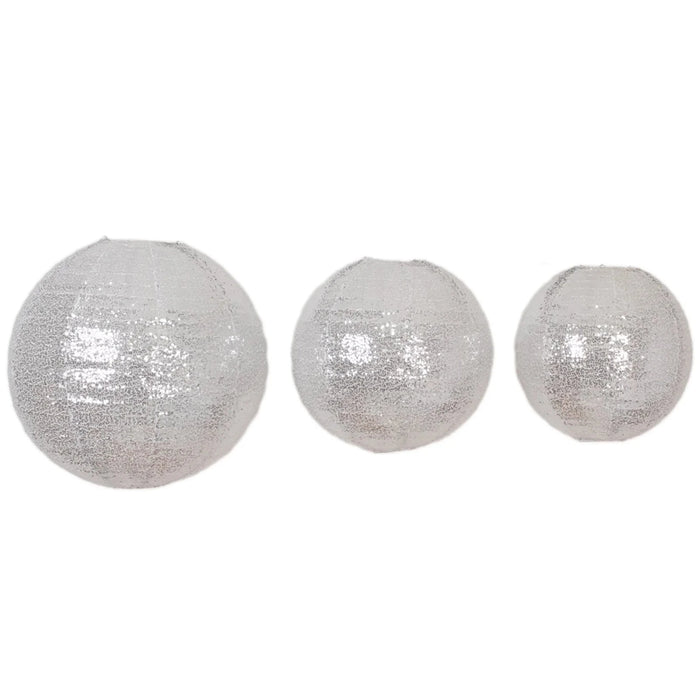 3 Shimmer Sequin Fabric Hanging Lanterns LANT_004_1420_02_SILV