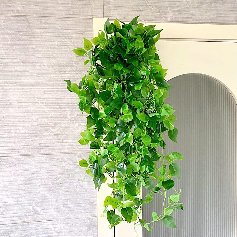 silk hanging plants indoor 3 Green Silk Pothos Artificial Hanging Vines