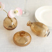 3 Small Glass Flower Vases Centerpieces with Metallic Gold Rim - Clear