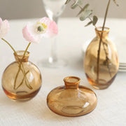 3 Small Glass Flower Vases Centerpieces with Metallic Gold Rim - Clear