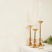 3 Taper Candle Holders Disk Pedestal Design Candlestick Stands - Gold IRON_CAND_TP014_SET_GOLD