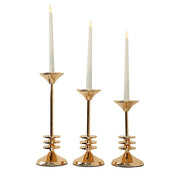 3 Taper Candle Holders Disk Pedestal Design Candlestick Stands - Gold IRON_CAND_TP014_SET_GOLD