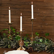 3 Taper Candle Holders Disk Pedestal Design Candlestick Stands - Gold IRON_CAND_TP014_SET_GOLD