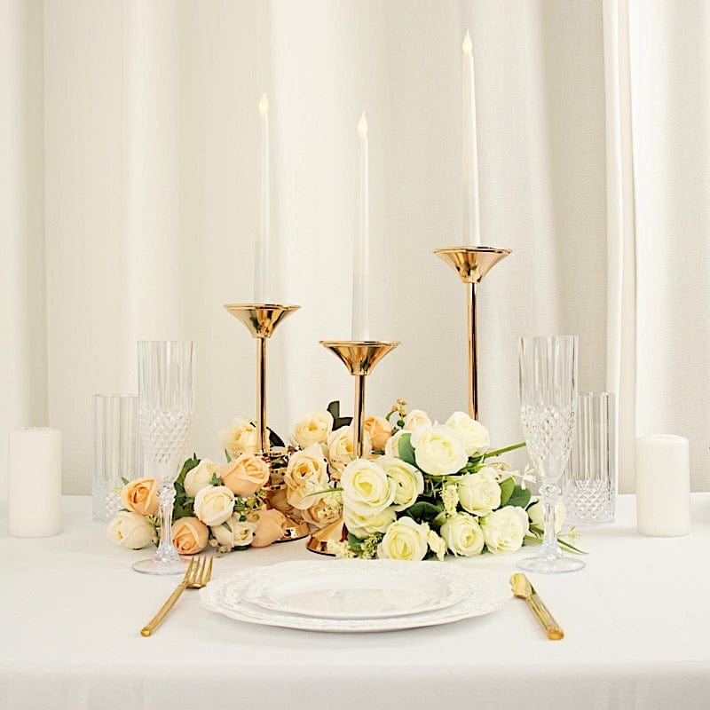 3 Taper Candle Holders Disk Pedestal Design Candlestick Stands - Gold IRON_CAND_TP014_SET_GOLD