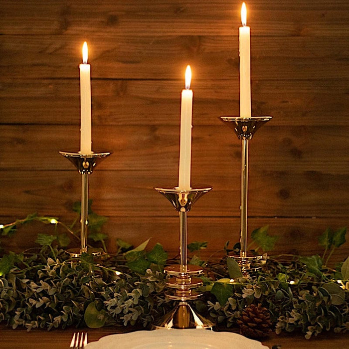 3 Taper Candle Holders Disk Pedestal Design Candlestick Stands - Gold IRON_CAND_TP014_SET_GOLD