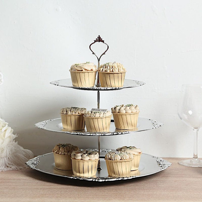 3-Tier 13" Round Plastic Cupcake Stand with Top Handle