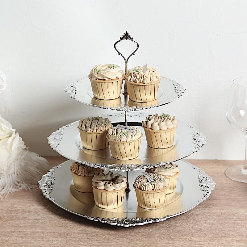 3-Tier 13" Round Plastic Cupcake Stand with Top Handle