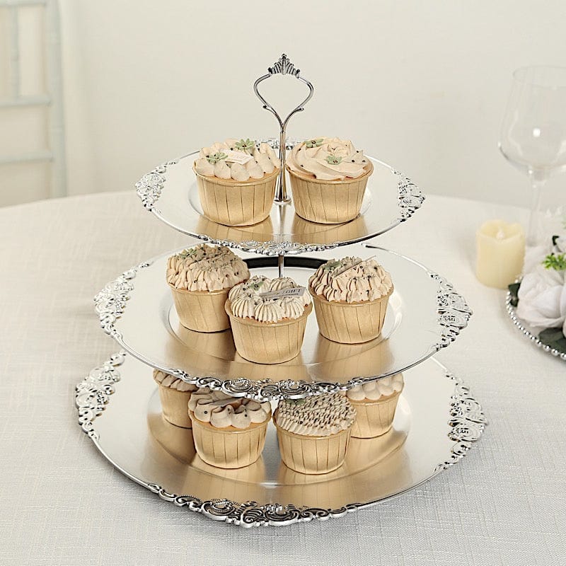3-Tier 13" Round Plastic Cupcake Stand with Top Handle