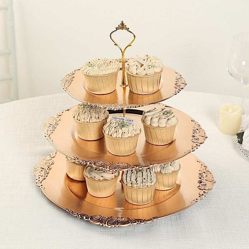 3-Tier 13" Round Plastic Cupcake Stand with Top Handle