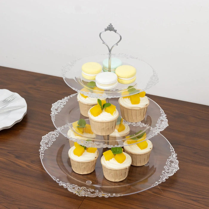 3-Tier 13" Round Plastic Cupcake Stand with Top Handle