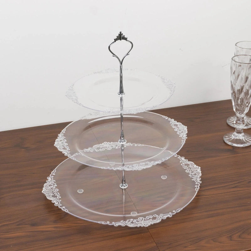 3-Tier 13" Round Plastic Cupcake Stand with Top Handle