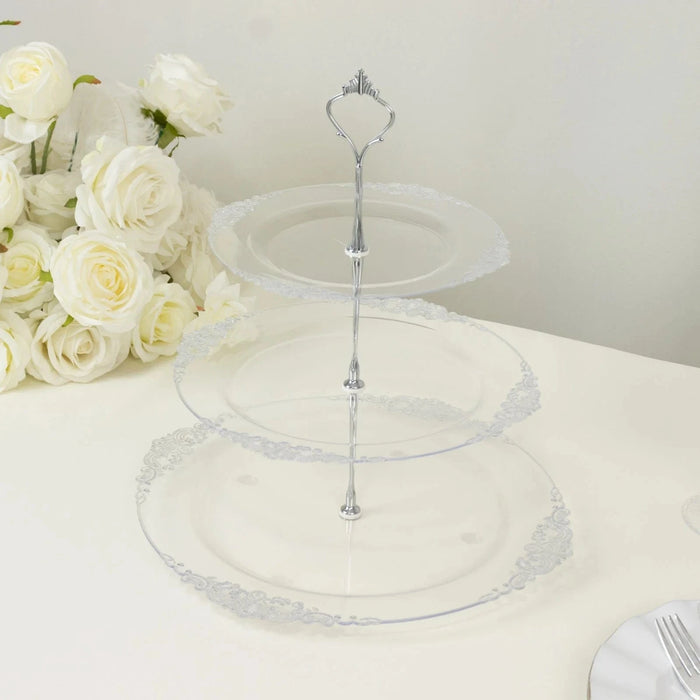 3-Tier 13" Round Plastic Cupcake Stand with Top Handle