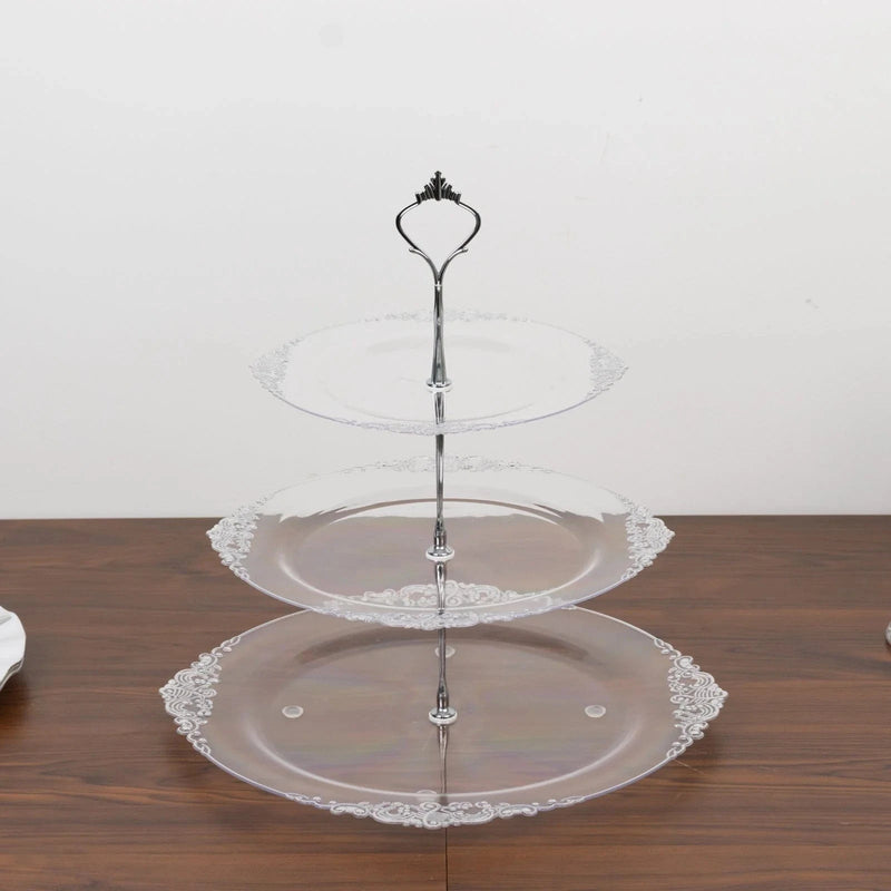 3-Tier 13" Round Plastic Cupcake Stand with Top Handle