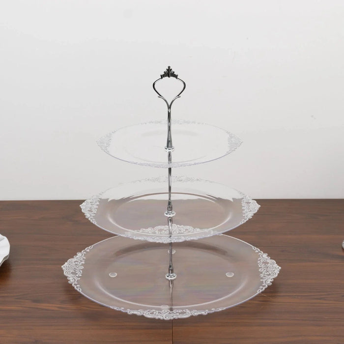 3-Tier 13" Round Plastic Cupcake Stand with Top Handle