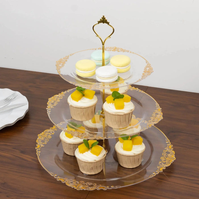 3-Tier 13" Round Plastic Cupcake Stand with Top Handle