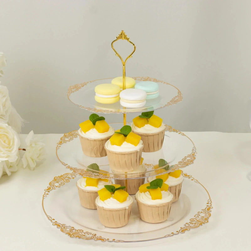 3-Tier 13" Round Plastic Cupcake Stand with Top Handle
