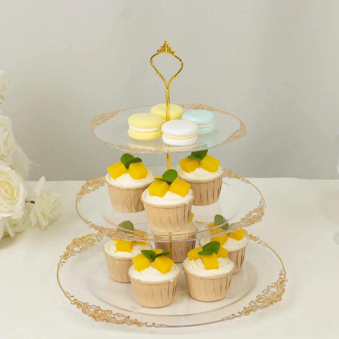 3-Tier 13" Round Plastic Cupcake Stand with Top Handle