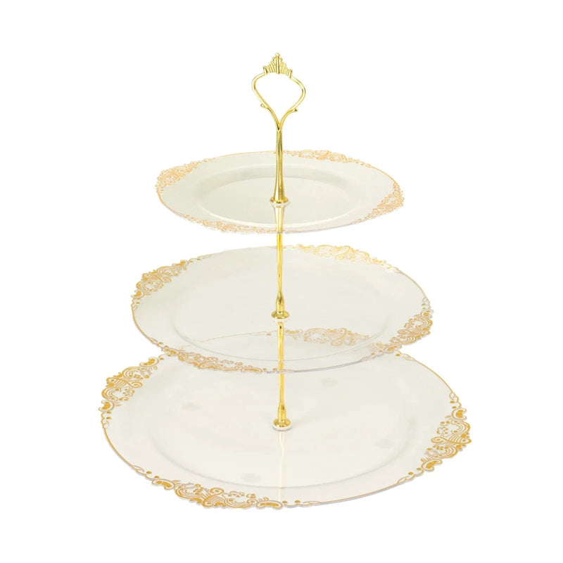 3-Tier 13" Round Plastic Cupcake Stand with Top Handle CAKE_PLST_R1310_CLGD