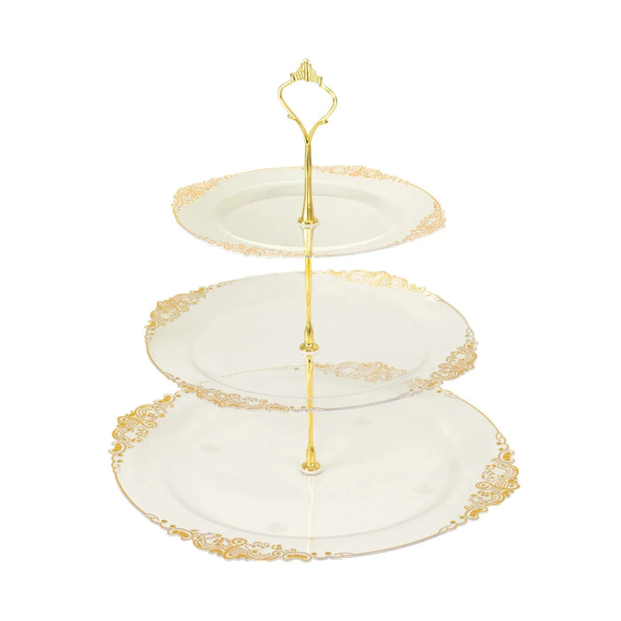 3-Tier 13" Round Plastic Cupcake Stand with Top Handle CAKE_PLST_R1310_CLGD