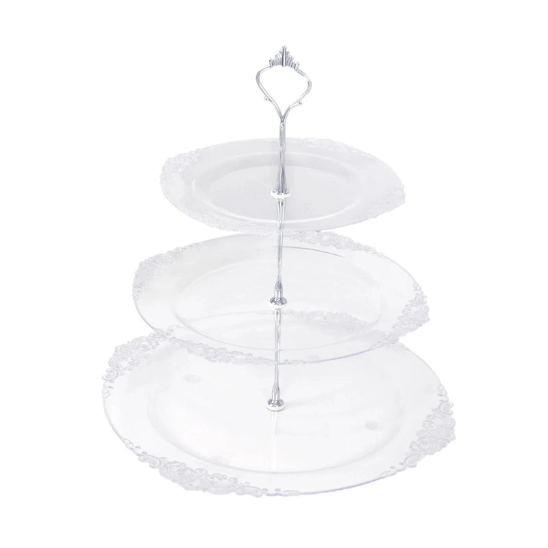 3-Tier 13" Round Plastic Cupcake Stand with Top Handle CAKE_PLST_R1310_CLSV