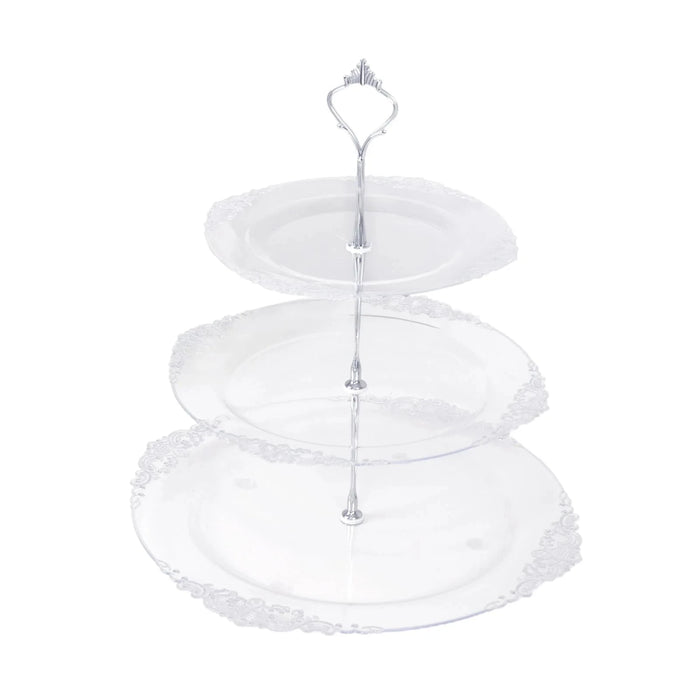 3-Tier 13" Round Plastic Cupcake Stand with Top Handle CAKE_PLST_R1310_CLSV