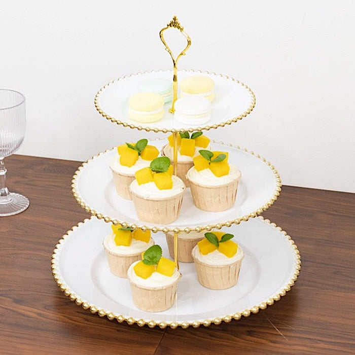 3-Tier 14" Round Plastic Cupcake Tower Stand Beaded Rim
