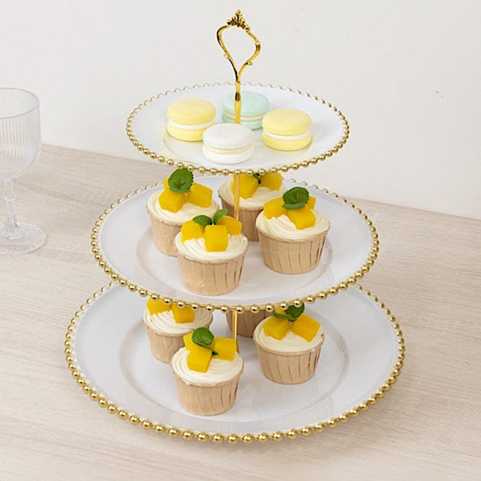 3-Tier 14" Round Plastic Cupcake Tower Stand Beaded Rim