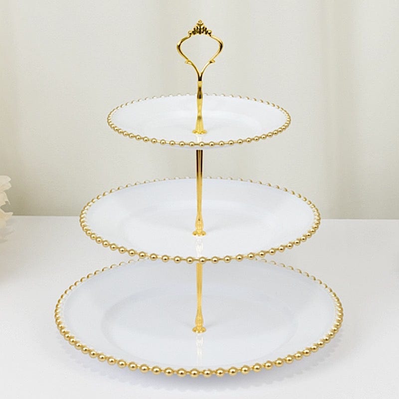 3-Tier 14" Round Plastic Cupcake Tower Stand Beaded Rim