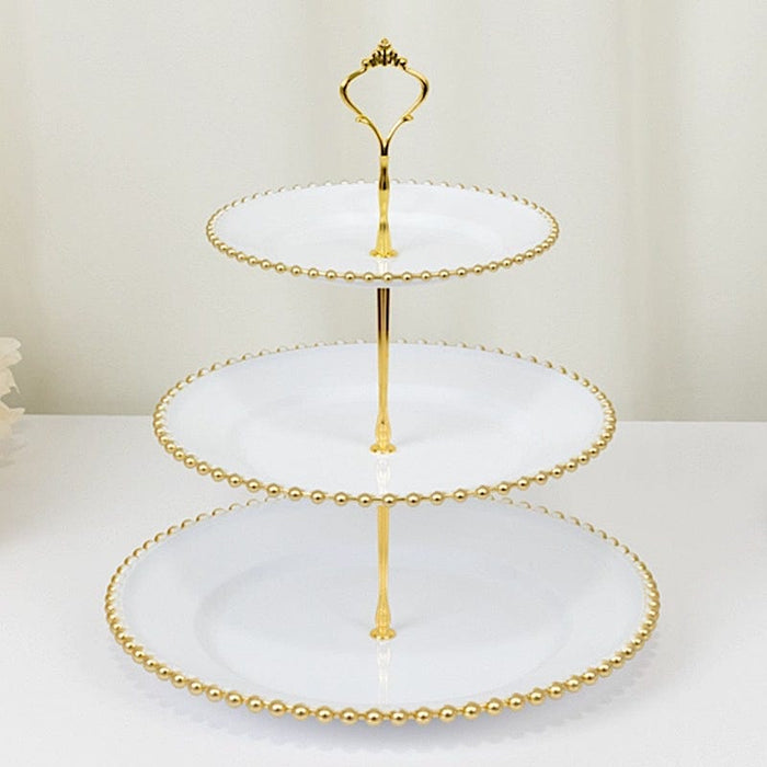 3-Tier 14" Round Plastic Cupcake Tower Stand Beaded Rim